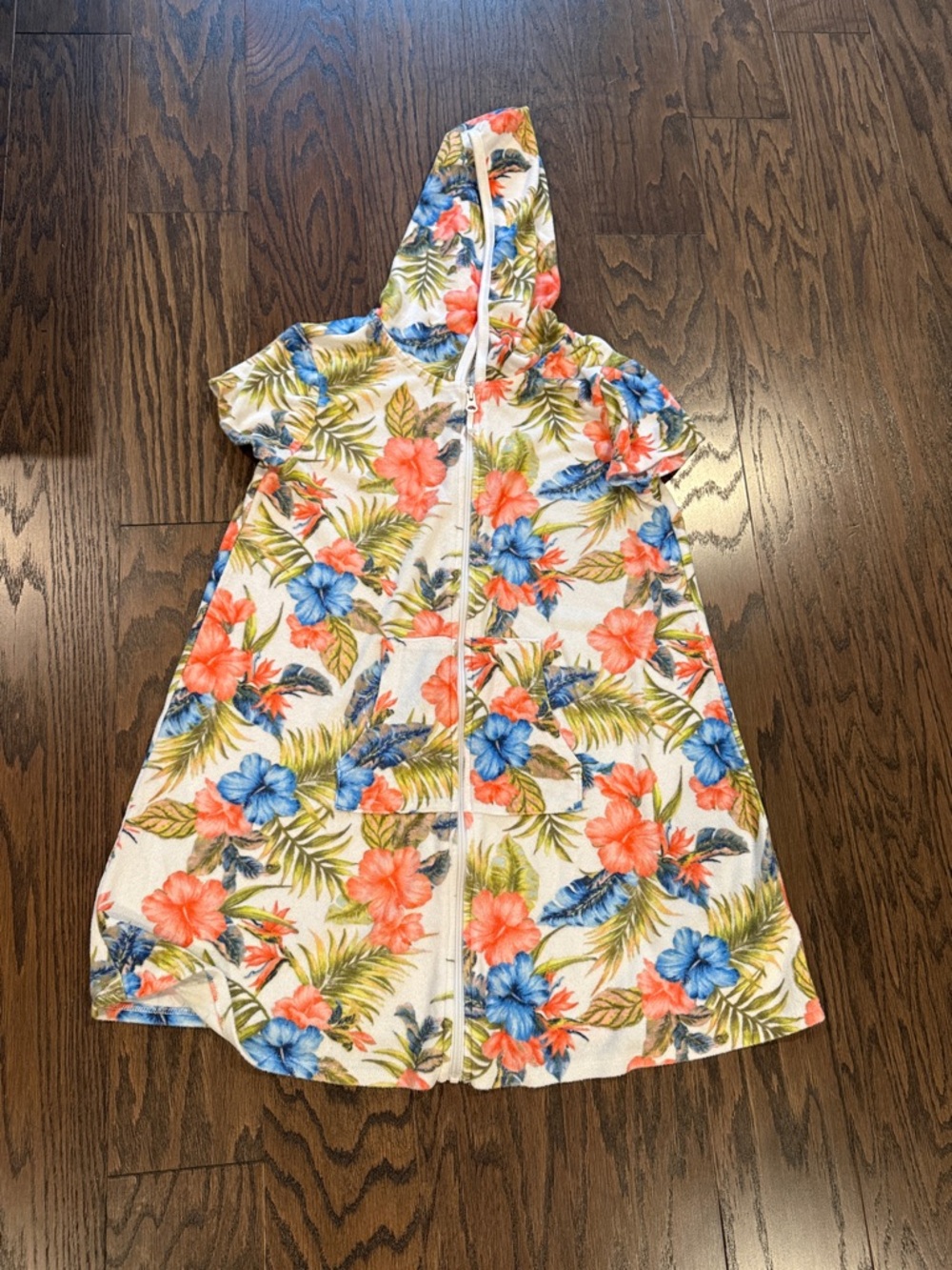 Tropical Floral Hooded Zip Cover-Up